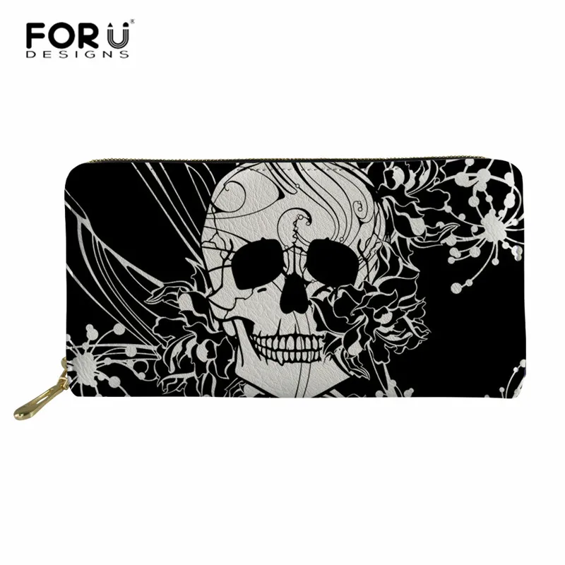 FORUDESIGNS/кошелек в стиле панк с принтом черепа женский модный длинный кошелек из