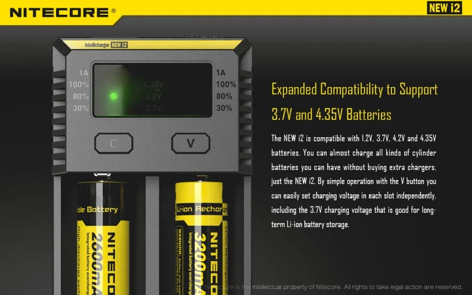 NITECORE NEWI2 цифровой ЖК-дисплей интеллектуальная схема Li-Ion для 16340 14500 18650 18750 26650 зарядное устройство для аккумулятора 3,7 в carregador
