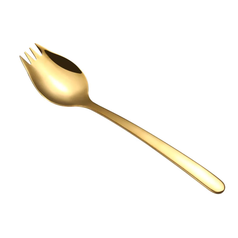 1 шт. многофункциональная ложка для салата Spork из нержавеющей стали 304, вилка с длинной ручкой для пикника, вилки для фруктов, используемая для лапши, столовая посуда - Цвет: Gold