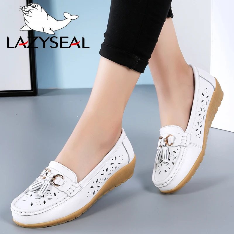 Женские ажурные туфли LazySeal натуральная перфорированная кожа с металлическим