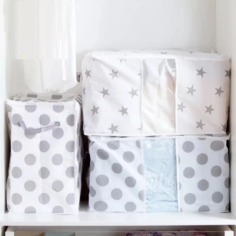 Non-woven Portable Quilt Storage Bag Printed Clothing Finishing Wardrobe Organizer Zip Plastic Bags Clothes | Дом и сад
