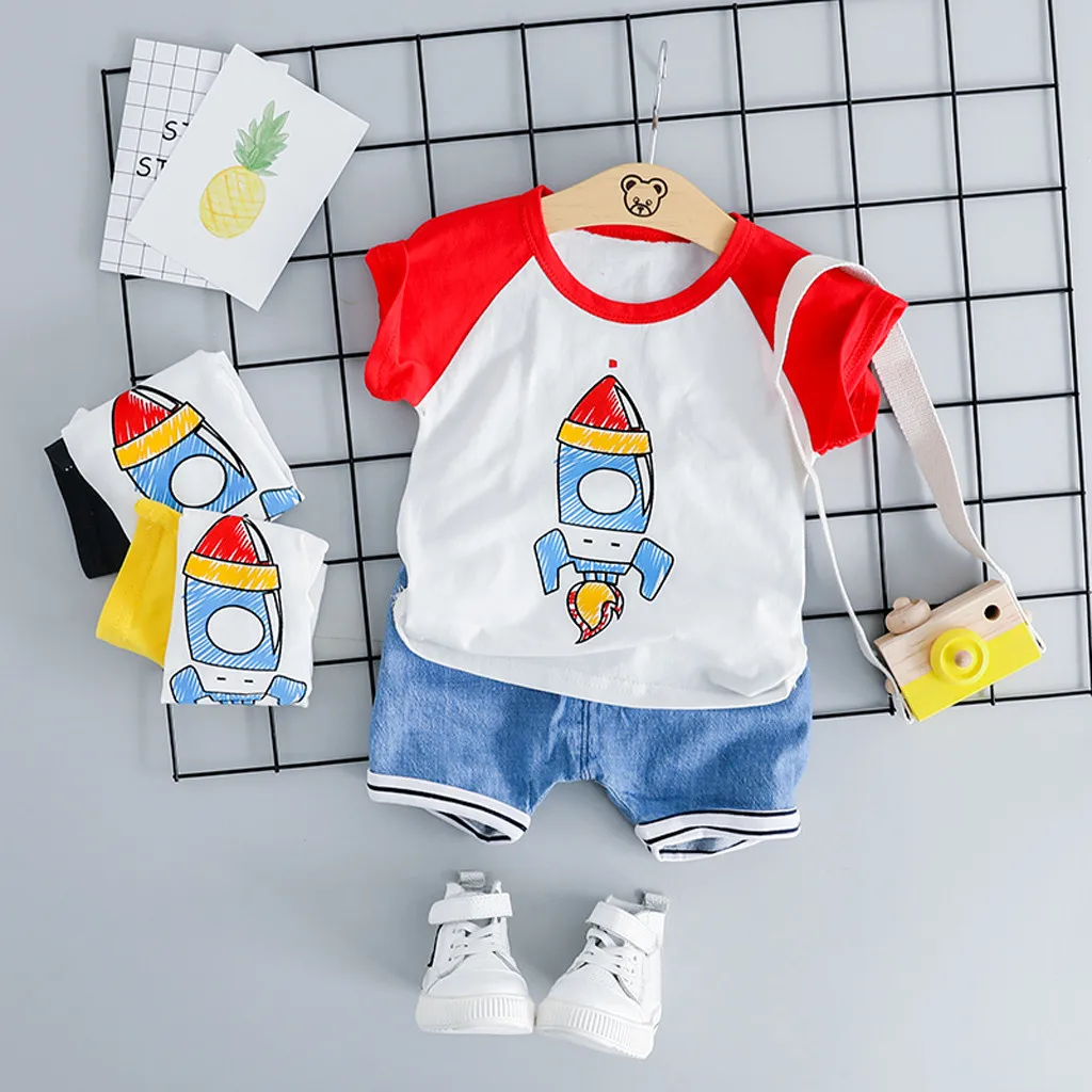 ISHOWTIENDA/комплекты летней одежды из 2 предметов для маленьких мальчиков топы с
