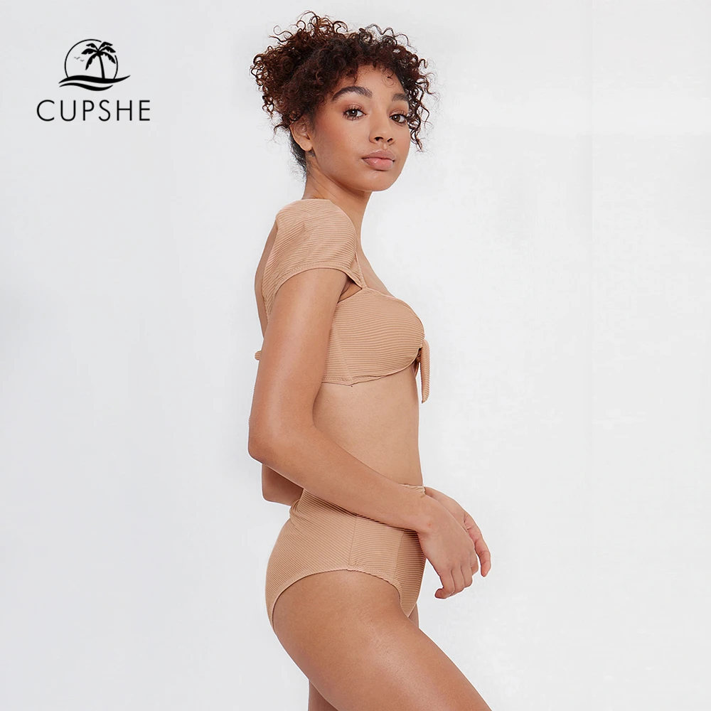 CUPSHE/комплект бикини с высокой талией телесного цвета бантиком женская