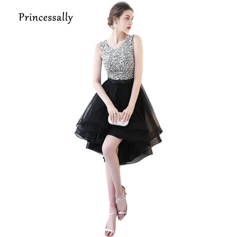 Новое черное вечернее платье с блестками короткое асимметричное ручной работы