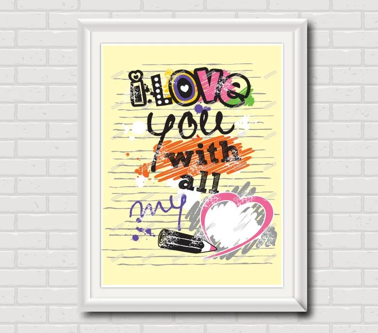 Я люблю тебя с сердцем картина цитатой стеновое искусство постер печать