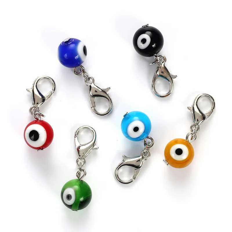 MI 6PCS Lucky Eye 5/6pcs/lot Colorful Evil Eye Beads Charms Lobster Clasp Pendant Brooch Key Chain Jewelry Accessories Findings EY4922 - Окраска металла: MI 6PCS