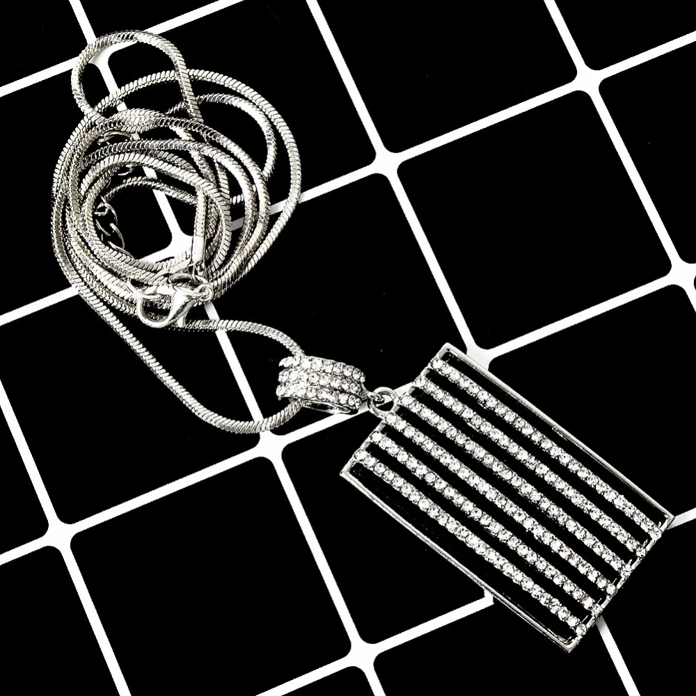 Women Geometric Striped Crystal Long Necklace Fine Rhinestone Leopard Rectangula Pendant Zebra collier femme Jewelry | Украшения и