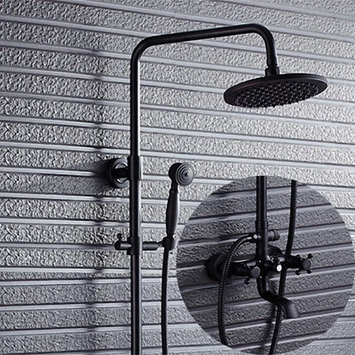Shower Set Роскошный Черный Латунь Аксессуары для ванной комнаты настенный Полотенца барная стойка для туалетной щетки Бумага аппаратного держатель ванна комплект хорошее качество - Цвет: Shower Set