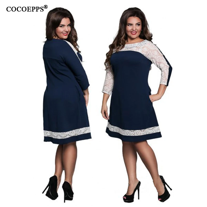 Женское кружевное платье с круглым вырезом большого размера | Женская одежда