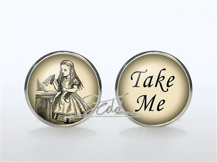 Алиса в стране чудес Винтаж манжета-кнопка взять меня белые запонки виде кролика