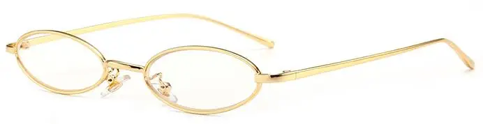 gold clear Тренд, узкие овальные очки, Ретро стиль, фирменный дизайн, для женщин и мужчин, в стиле хип-хоп, солнцезащитные очки, красные, желтые, милые маленькие солнцезащитные очки, металлические очки - Цвет линз: gold clear