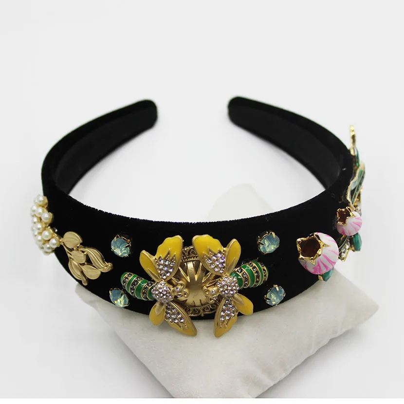 Baroque Wide Bee Headbands with Gems Jewelled Head Band Luxury New Design Party Hair Women Diamond Chic Wedding Accessories |
