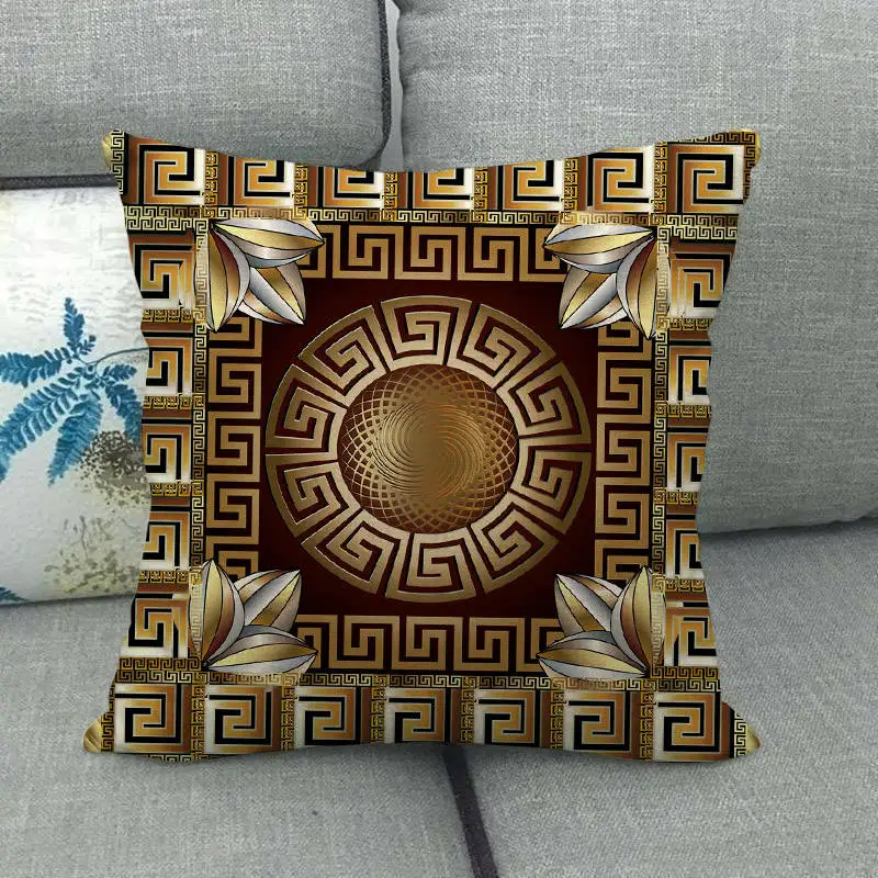 45cm*45cm golden flowers and geometric design linen/cotton throw pillow covers couch cushion cover home decor | Дом и сад