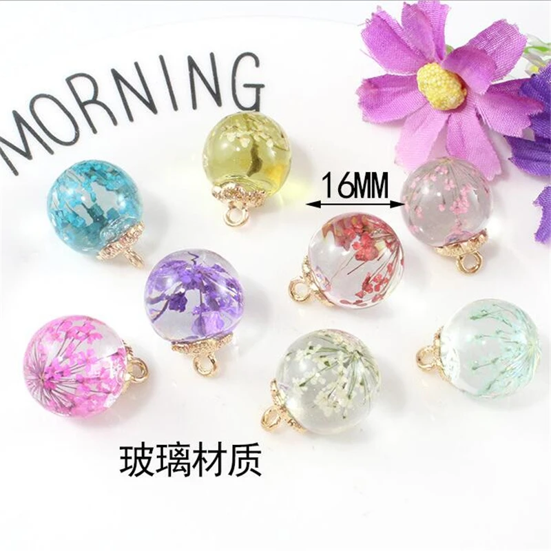20pcs/lot Dry Flower 16MM Glass Ball Pendants & Charms For DIY Fashion Earrings Necklace accessories jewelry making material