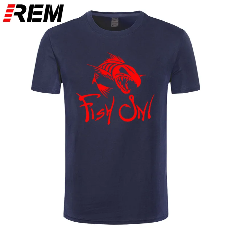 REM Fish On, модная футболка с принтом, забавная футболка Angry Fishbone Fish, летняя новинка, мужские хлопковые футболки, футболки высшего качества - Цвет: navy red