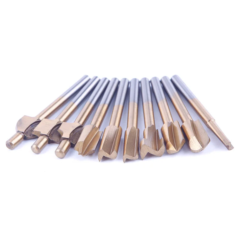 10pcs /Set 1/8&quot HSS Wood Router Bits Files Titanium Coated Mini 3mm Cutter Milling Fits Rotary Carpenter Tool #87871 | Инструменты