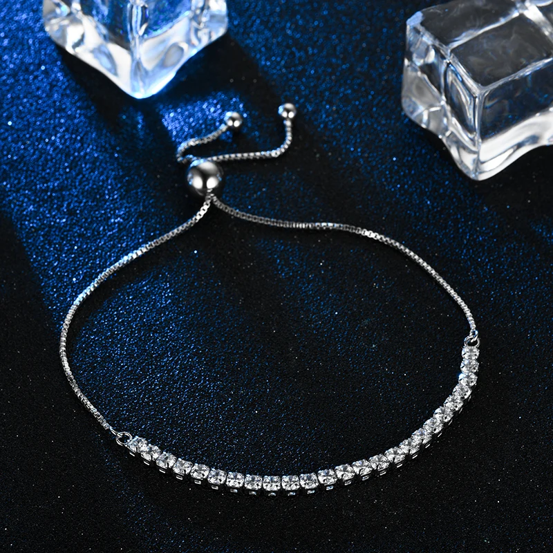 LZESHINE Adjustable Tennis Bracelet &amp Bangle with Clear CZ Female Charming Jewelry Gifts Silver Color Chain for Women | Украшения и