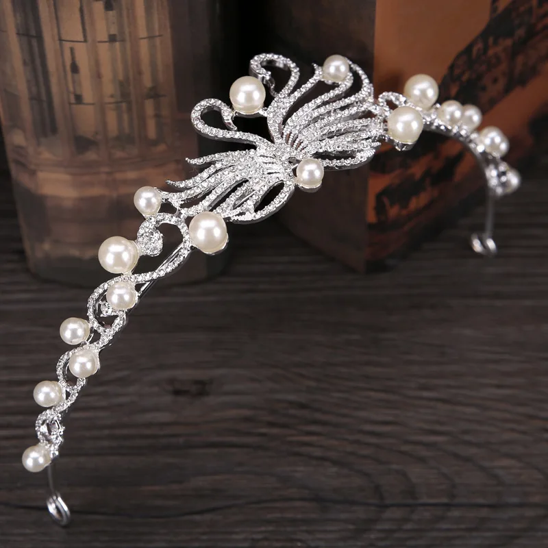 

MOLANS Exquisite Pearl Swan Diamonds Crown for Bridal Wedding Accessories Silver Alloy Twisted Inlaid Drills Headpiece for Party