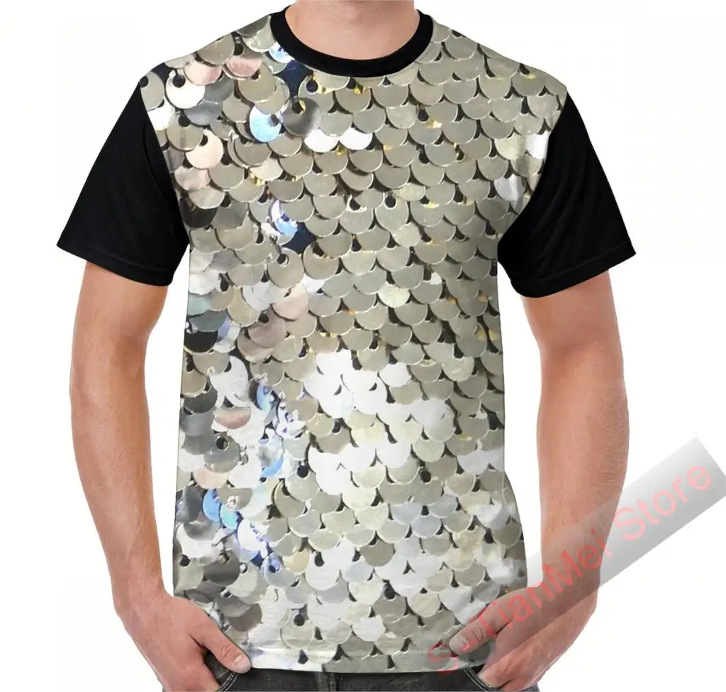 Мужская и женская футболка с блестками летняя коротким рукавом принтом