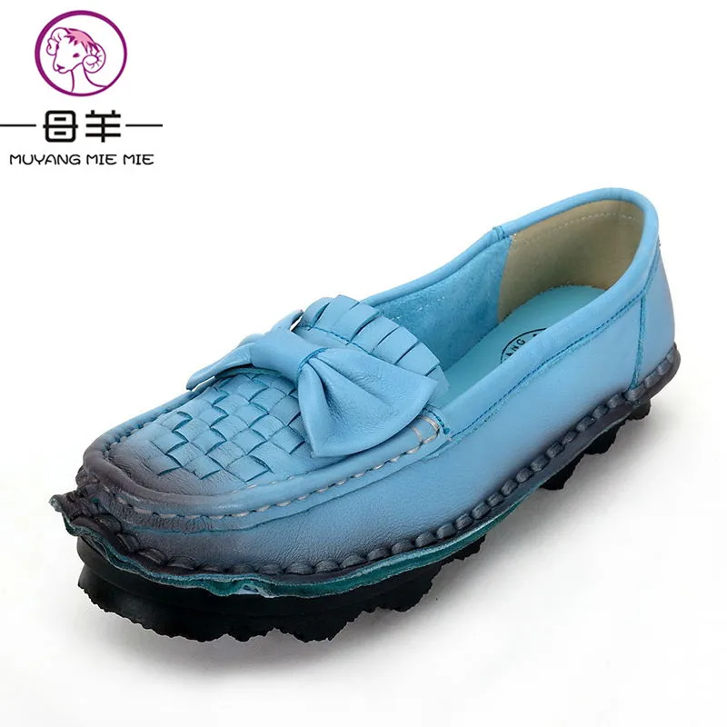 Женская обувь 2018 новые модные туфли на плоской подошве из натуральной кожи