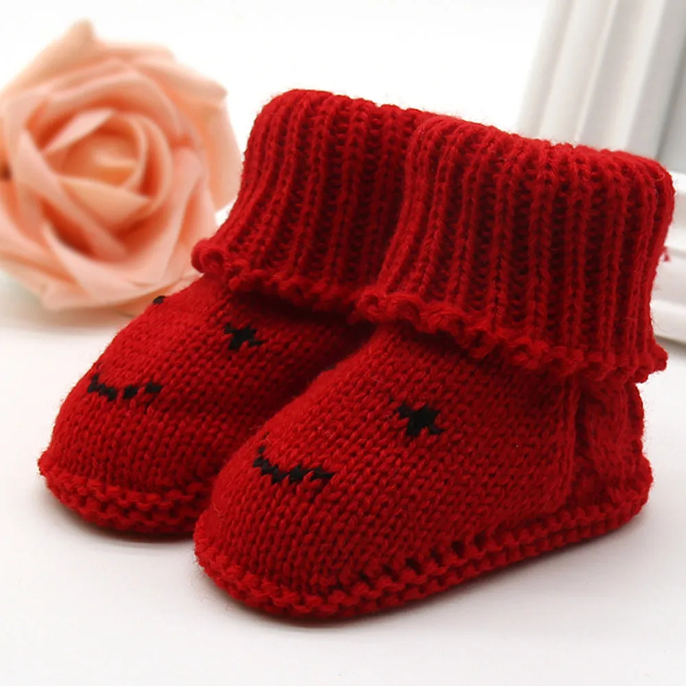 Warm Winter Soft Woolen Baby Shoes Infants Crochet Knit Fleece Warm Boots Toddler Girl Boy Wool Snow Crib Shoes Booties First