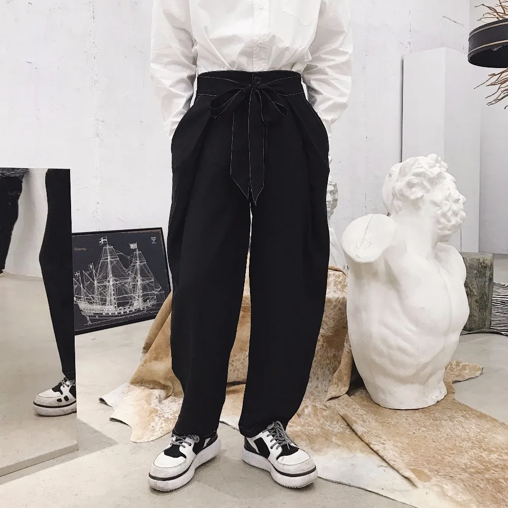 

Spring new super star bowtie belt design straight leg baggy wide-leg trousers popular logo men's trousers.