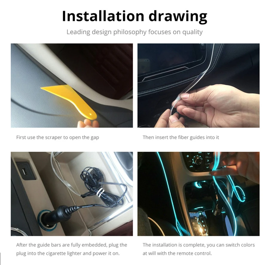 Универсальный 6 в 1 RGB светодиодный светильник с 8 м декором для салона автомобиля неоновый EL волоконно-оптический светильник Bluetooth управление приложением 12 в атмосферный светильник