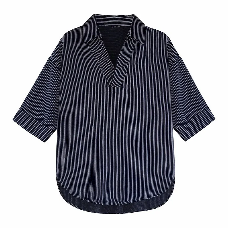 Плюс Размеры 4XL новые модные женские туфли Рубашка в полоску Блузка 2018 летние
