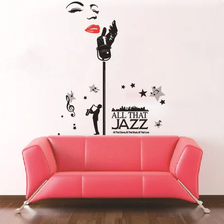 Наклейки на стену домашний декор микрофон и джаз-певец настенный стикер для