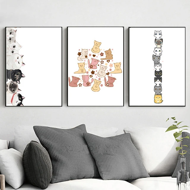 Nordic Cute Cat Decoration Children's Room Poster And Print Wall Art Canvas Painting Picture Home Custom | Дом и сад