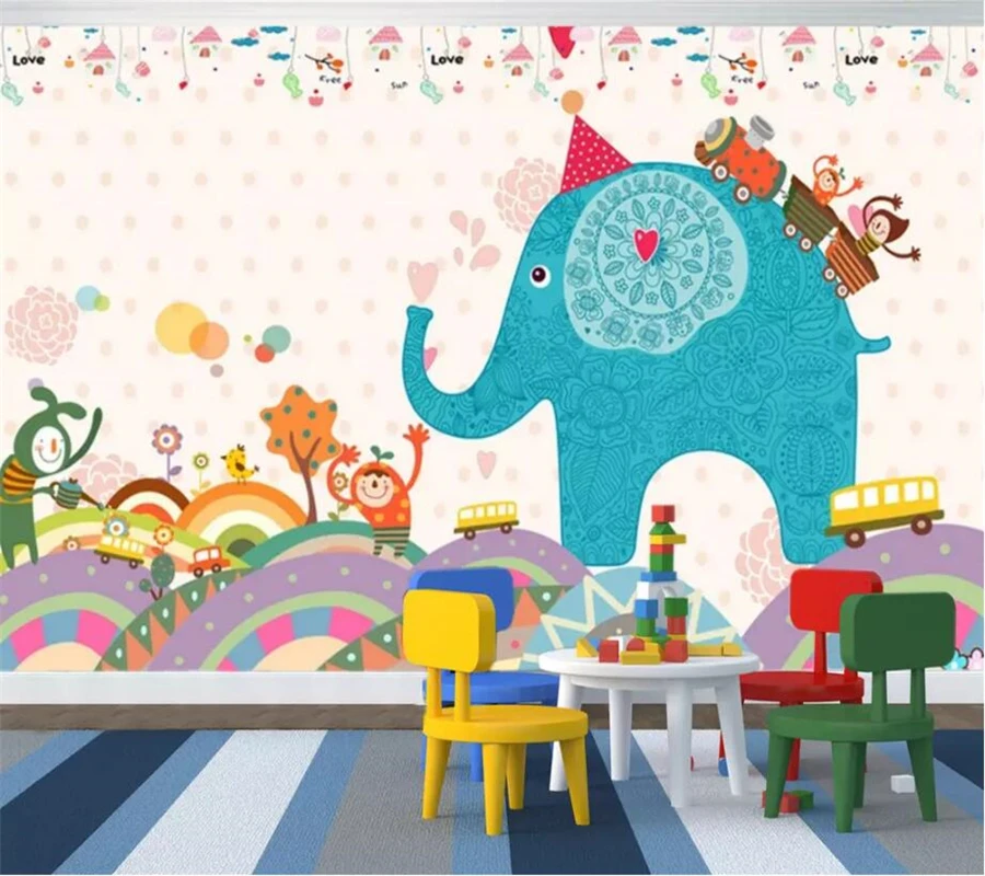 wellyu Custom Photo Wallpaper 3d Murals Kids Room Cartoon Elephant Living Background Wall paper Mural papel de parede | Обустройство