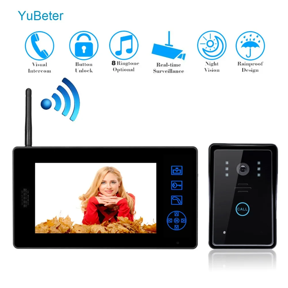 YuBeter 7 дюймов беспроводной видеодомофон ключ Wifi видео-глаз дверной звонок для личных домов квартира офис ЖК-экран камера комплект