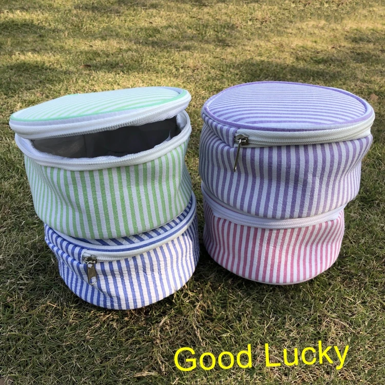 10pcs/lot good quality new arrival 4 colors seersucker round cosmetic bag accessories purse monogram makeup bags | Дом и сад