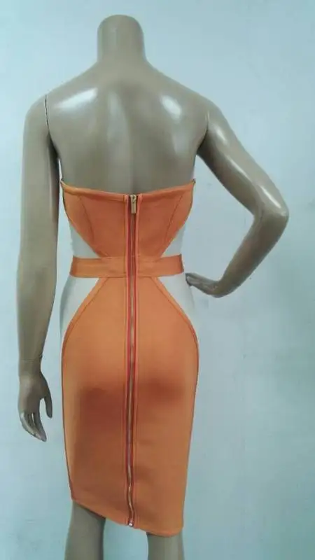 С плеча без бретелек backless рукавов orange сетки повязки dress женщины лето район bodycon