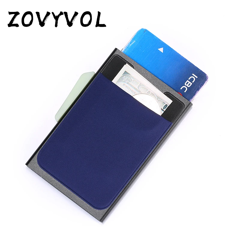 

ZOVYVOL Aluminum Wallet With Elasticity Back Pocket ID Card Holder Rfid Blocking Mini Slim Wallet Automatic Pop up Credit Card C
