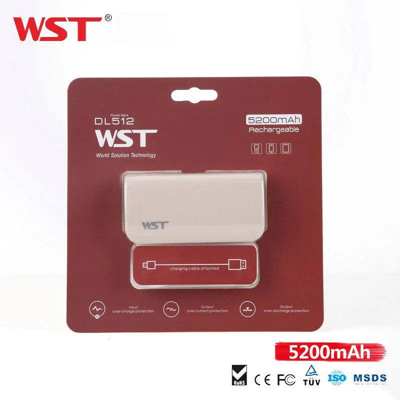Милое портативное зарядное устройство WST на 5200 мАч для Xiaomi Mi 2 маленькое с USB