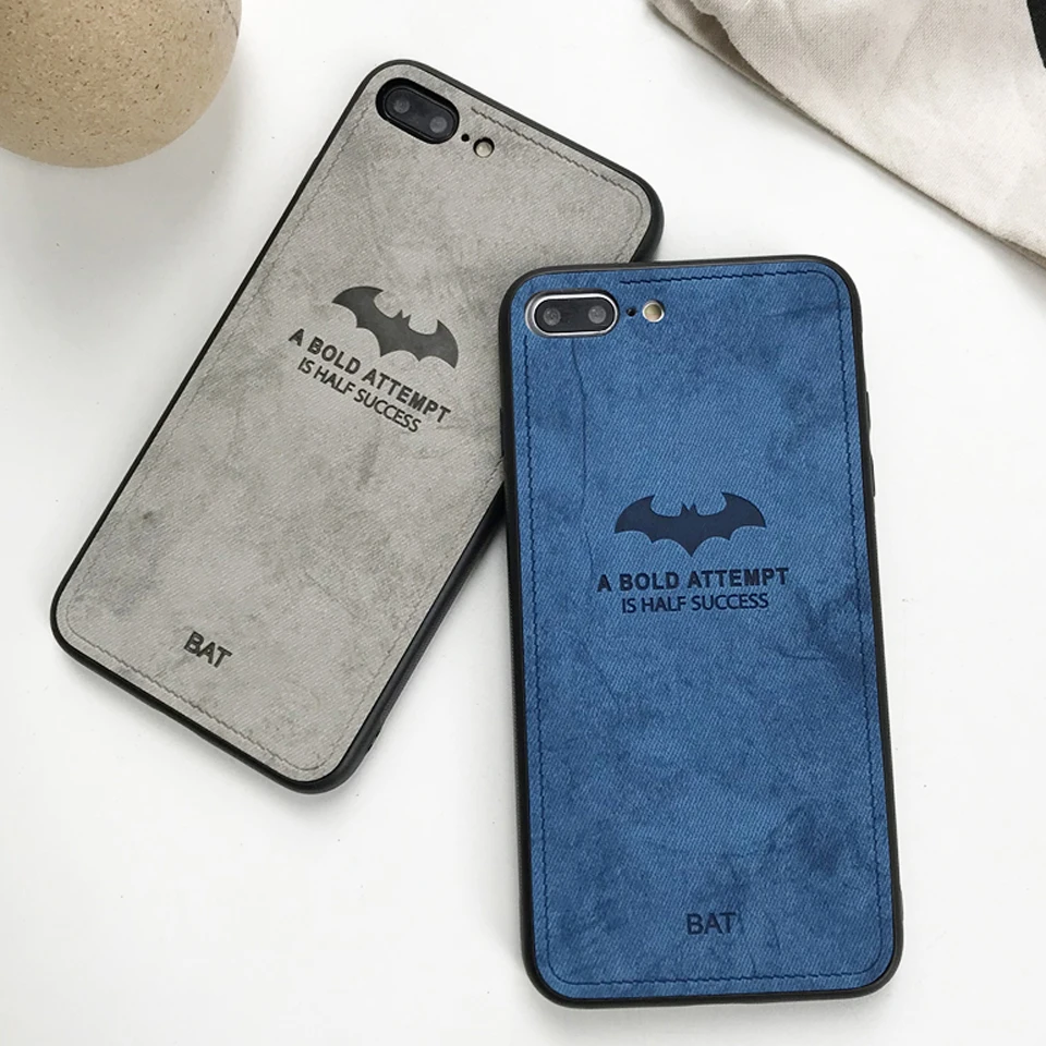 Fabric Vintage Bat Cloth ArtLeather Case For iphone 7 Plus XS MAX XR X SE 5s 6 6s 8 XiaoMi RedMi 6A 5A Note 4X A2 Lite A1 |