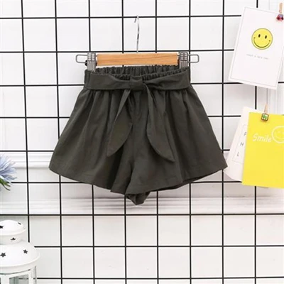ArmyGreen Summer Cute Girls Shorts Cotton Children's Shorts Bow Kids Hot Shorts Half Pants Three-point Trousers Casual Beach Shorts - Цвет: ArmyGreen