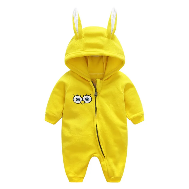 NewKids Костюмы новорожденных флиса с длинным рукавом Комбинезоны для женщин детские худи Повседневное ползунки для девочек и для мальчиков 2 цвета - Цвет: Yellow 73cm