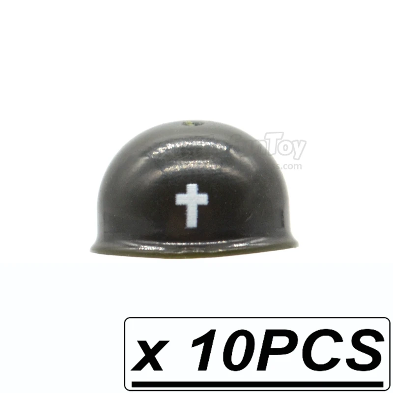 10pcs Cross Helmets 10 шт./лот, блоки WW2, M1, США, шлемы, напечатанные солдатами-солдатами, военная армия, звание MOC, Строительные кирпичи, игрушки для детей - Цвет: 10pcs Cross Helmets