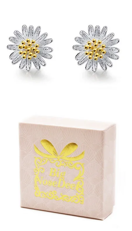 Женские серьги-гвоздики из серебра 925 пробы в виде цветка маргаритки | Украшения и