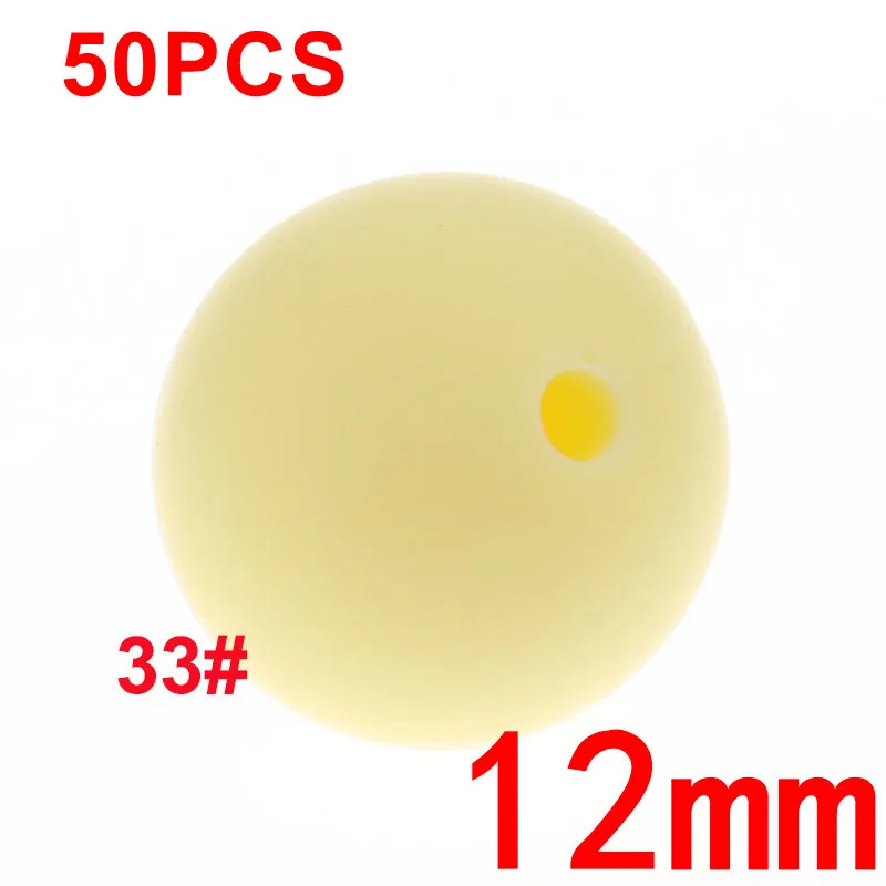 33 Cream Yellow 50 шт., 12 мм, круглые силиконовые бусины для прорезывания зубов, BPA бесплатно, Детские Прорезыватели, соски, клипсы, цепочка, сделай сам, для детей, жевательные игрушки для душа, подарок - Цвет: 33 Cream Yellow