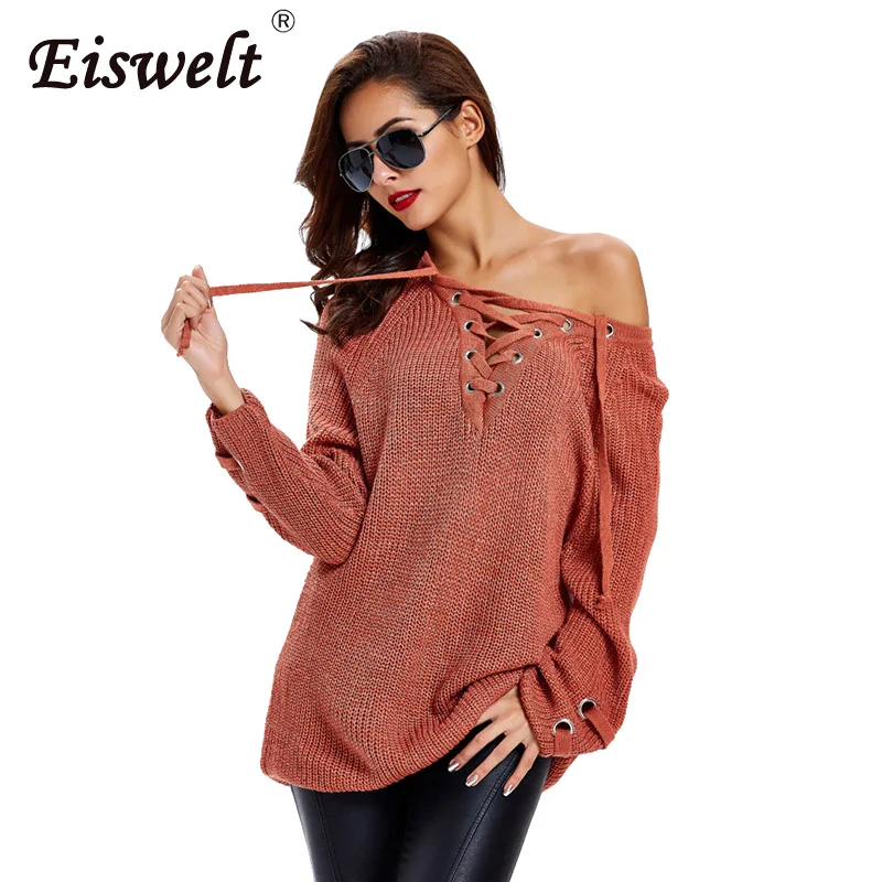 Осень 2017 Женский вязаный свитер с v-образным вырезом в полоску перекрестными