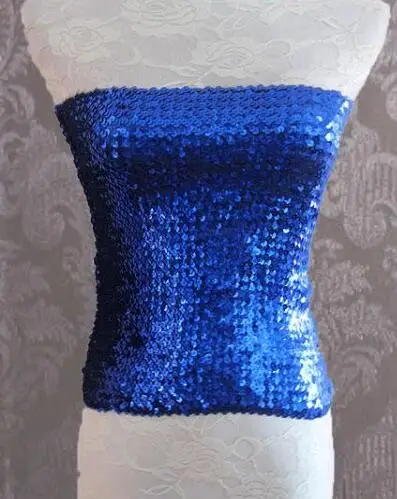 royal blue Обтягивающий топ-труба с блестками в стиле диско; топ-бандо в стиле ретро с блестками; Клубная одежда; пикантная праздничная одежда; Вечерние наряды; укороченный топ; костюм - Цвет: royal blue