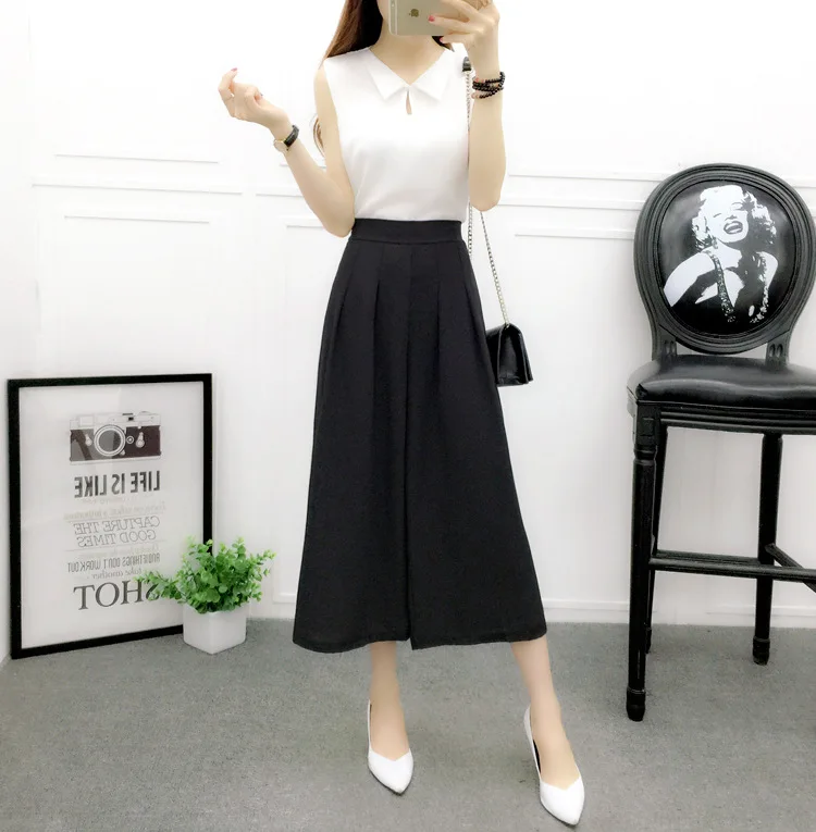 

Womens Wide Leg Pants 2017 Summer Fashion Loose Casual Solid Trousers Ladies Female Slim Fit Elastic Waist Cotton Bottoms