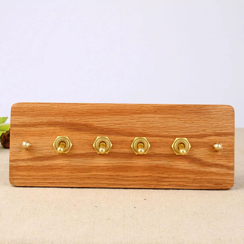 Red Oak Настенный выключатель, 4 комплекта, 1/2, универсальный стандарт,, ручная работа, Европейский ретро-переключатель, 10А, 110-250 В, деревянная панель, латунный рычаг, 195*75 - Цвет: Red Oak