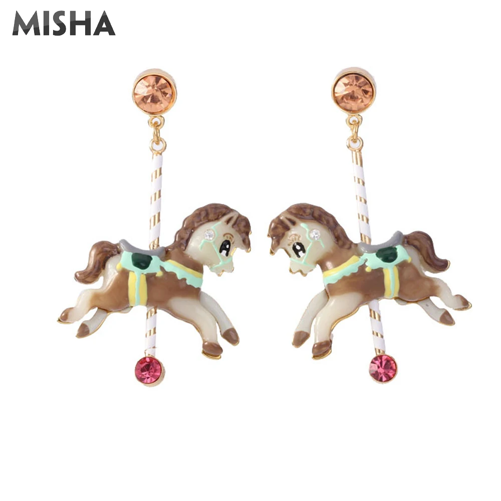 MISHA Роскошные серьги для женщин Эмаль Глазурь карусель для парка аттракционов Pendientes серьги подарок на день рождения высокое качество ручной работы 732