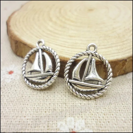 

60pcs Vintage Charms Ship Pendant Antique silver Fit Bracelets Necklace DIY Metal Jewelry Making