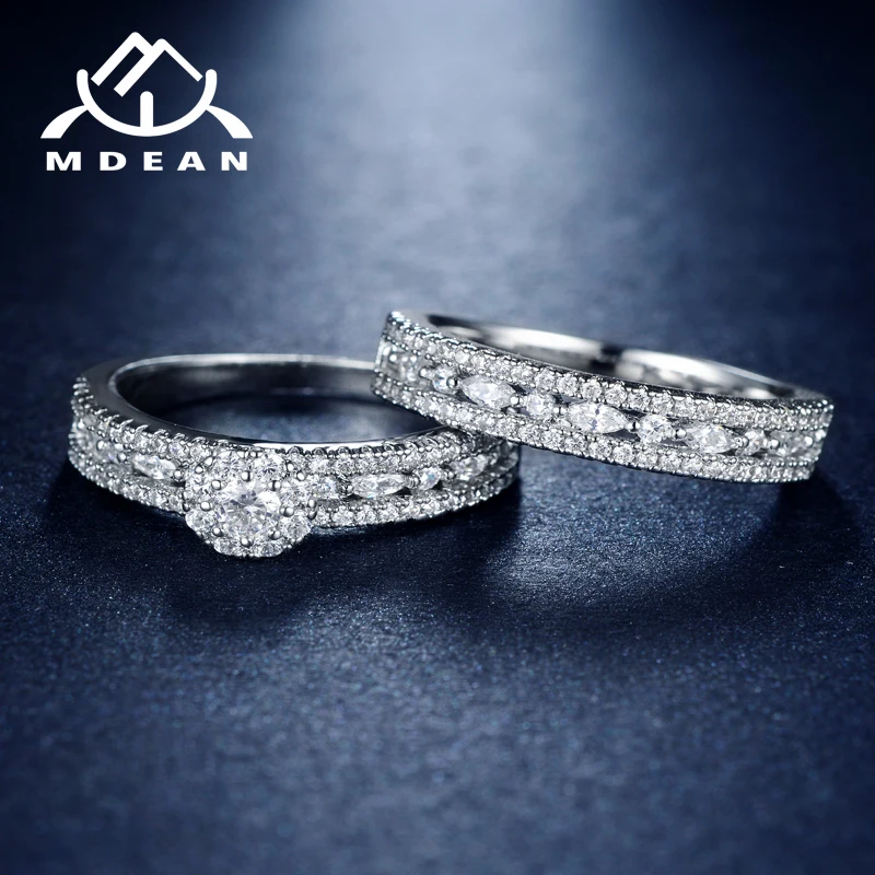 Mdean белого золота Цвет кольца для Для женщин очаровательные свадебные ясно AAA