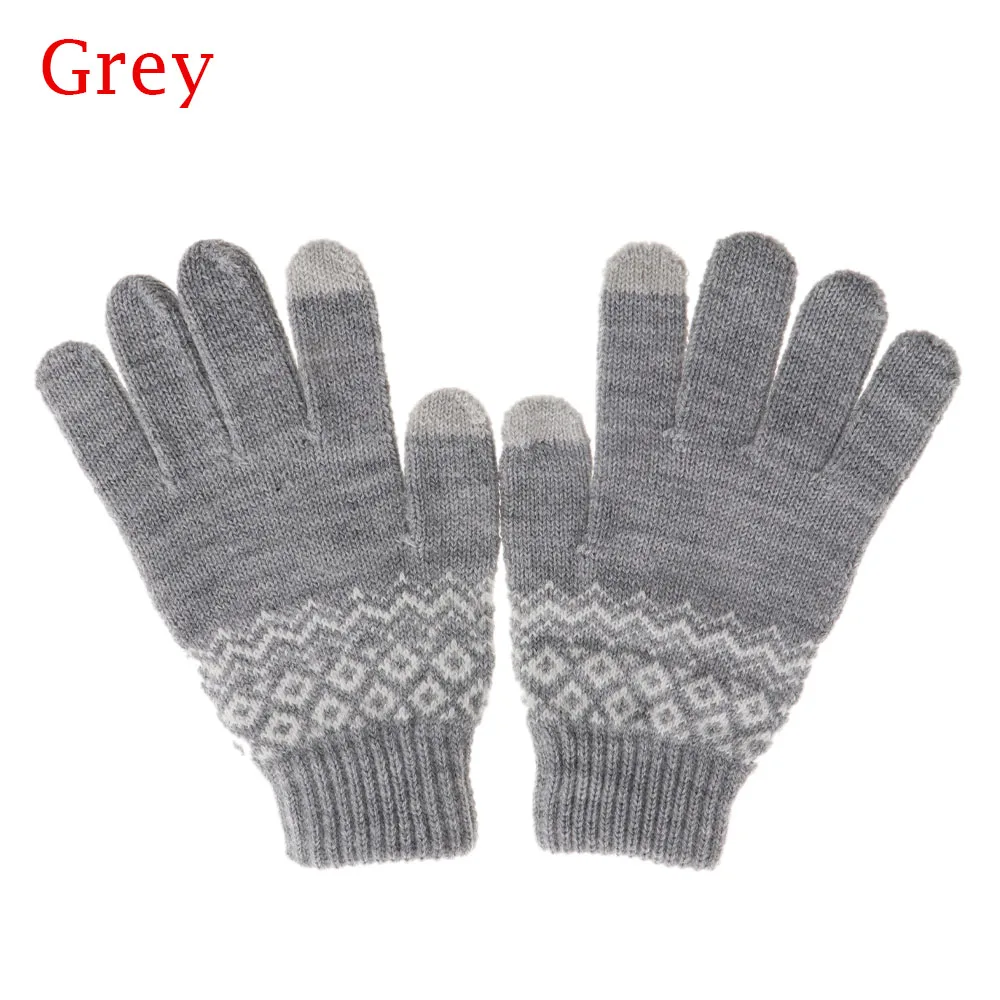 Grey 3 Зимние осенние теплые мужские вязаные перчатки, гибкие перчатки на полный палец, мужские утолщенные шерстяные кашемировые однотонные перчатки для смартфонов и планшетов - Цвет: Grey 3